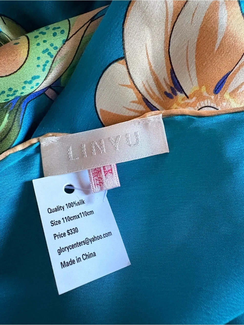 Blue Floral Satin Silk Scarf - Elegant Women's Wrap